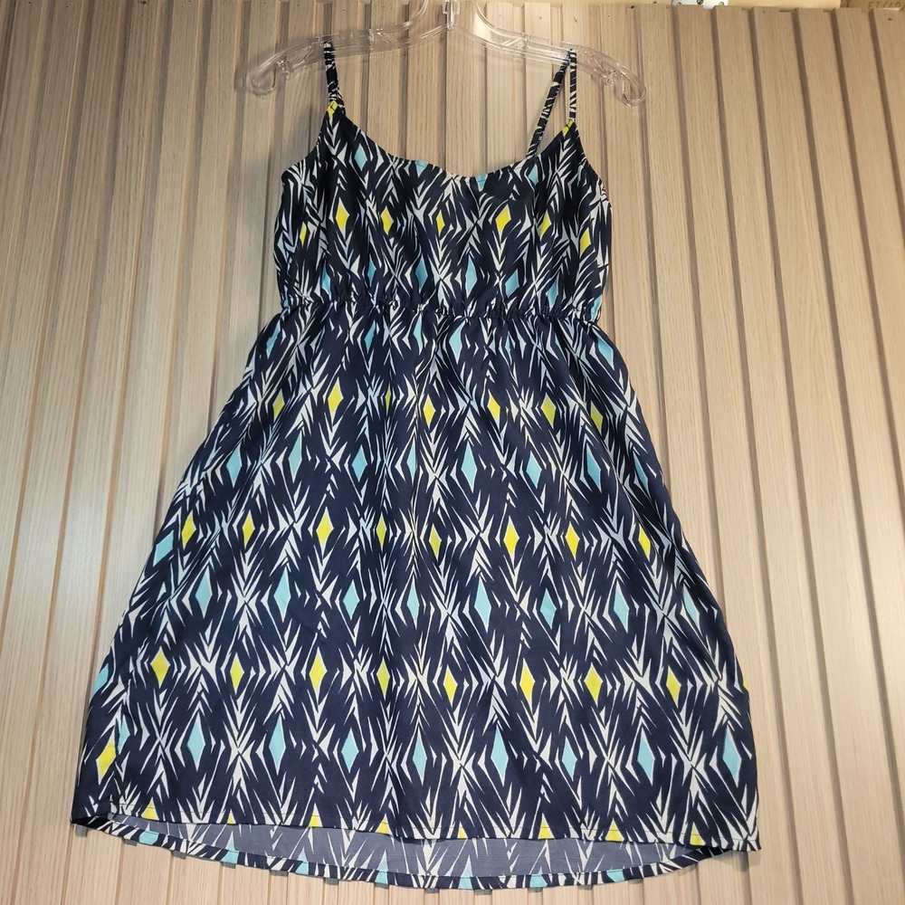 Roxy Women Navy Blue Geometric Ikat Print Empire Waist Mini Dress ARJWD00083 L